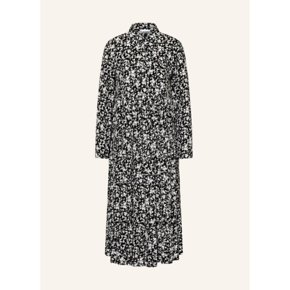 💕GANNI💕 Printed Crepe Layer Midi Dress ~ Viscose Black Floral Print 36 EU - Picture 10 of 16